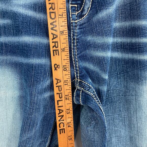 Buckle Black Jeans Fit No 11 Straight Leg Whiskered Thick Stitch Dark Wash 38R - Picture 12 of 12